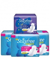 Stayfree Secure XL Ultra Thin Sanitary Napkins with Wings, Extra Large (30 Count) with Dry Max All Night Sanitary Napkin XL (7 Count)