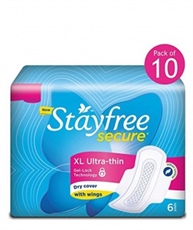 Stayfree Secure XL Ultra Thin Sanitary Napkins with Wings, Extra Large (60 Count)