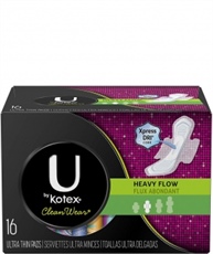 U by Kotex CleanWear Ultra Thin Heavy Flow Pads with Wings Unscented 16 Count (Pack of 6)