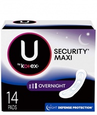 U by Kotex Maxi Pads, Overnight, Unscented 14 each