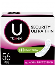 U by Kotex Security Ultra Thin Pads Long Unscented 56 Count