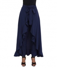 women Ruffle Split High Waist Maxi Long Palazzo  Pant Skirt (Blue, Free Size)