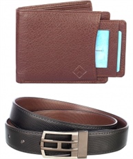 Urban Alfami Reversible Belt and Brown External Card Slot Wallet Combo