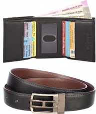 Urban Alfami Reversible Belt and Genuine leather trifold Wallet Combo