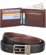 Urban Alfami Reversible Belt and Genuine leather Wallet Combo