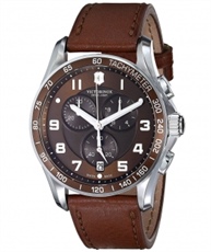 Victorinox Mens Classic Stainless Steel Watch with Brown Leather Band