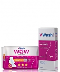 VWash Plus 200ml & Wow Ultra Thin Sanitary Napkin - 16 Pieces (Extra Large) Combi Pack