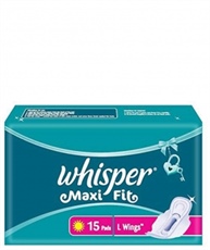 Whisper Maxi Fit Sanitary Pads - Large Wings (15 Piece Pack)