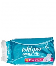 Whisper Maxi Fit Sanitary Pads - Large Wings (15 Piece Pack)