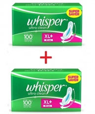 Whisper Ultra Clean Plus Sanitary Pads XL Plus Pack of 2 (60Count)