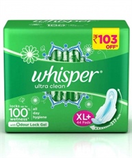 Whisper Ultra Clean Sanitary Pads - 44 Pieces (XL Plus)