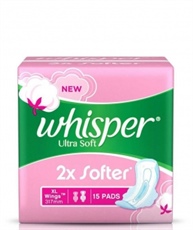 Whisper Ultra Soft Sanitary Pads - 15 Count Extra Large (XL)