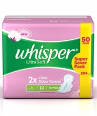 Whisper Ultra Soft Sanitary Pads - 50 Count (Extra Large)