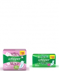 Whisper Ultra Soft Sanitary Pads - 50 Pieces (XL) & Ultra Clean Sanitary Pads - 30 Pieces (XL Plus) Combo