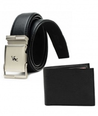 Winsome Mens Black Money Saver Combo of Belt and wallet