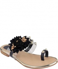 WOMEN BLACK FLOWER PATCH FLATS