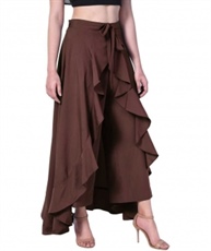 WOMEN BROWN RUFFLE PALAZO