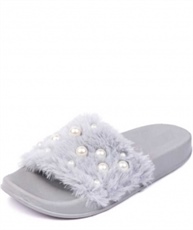 WOMEN GREY FLATS SLIPPERS