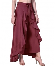 WOMEN MAROON RUFFLE PALAZO