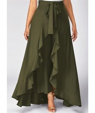 WOMEN OLIVE GREEN RUFFLE PALAZO