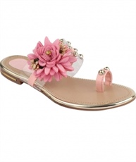 WOMEN PINK FLOWER PATCH FLATS