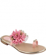 WOMEN PINK FLOWER PATCH FLATS