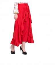 Women Ruffle Casual Palazzo Pant(red)