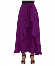 Women` Ruffle Pants Split High Waist Maxi Long Crepe Palazzo Overlay Pant Skirt(purple)