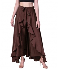 Women`s Layered/Ruffle Palazzo with One Waist Band and Side Zipper(brown)