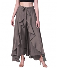 Women`s Layered/Ruffle Palazzo with One Waist Band and Side Zipper(dark grey)