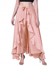 Women`s Layered/Ruffle Palazzo with One Waist Band and Side Zipper(peach)