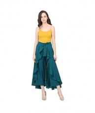 Women`s Layered/Ruffle Palazzo with One Waist Band and Side Zipper(Rama Green)