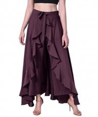 Women`s Layered/Ruffle Palazzo with One Waist Band and Side Zipper(wine)