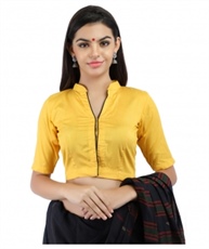 Yellow Cotton Silk Non-Padded Blouse with Hook Closure on Front(COLOUR : YELLOW)